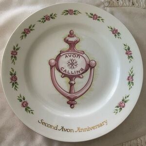 Avon Second Anniversary Plate - Pink and Gold